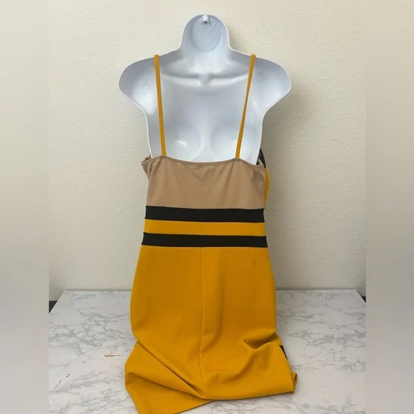 Privy  Colorblock Spaghetti Strap Dress M Whimsigoth Yellow Black Pullover - Picture 4 of 7